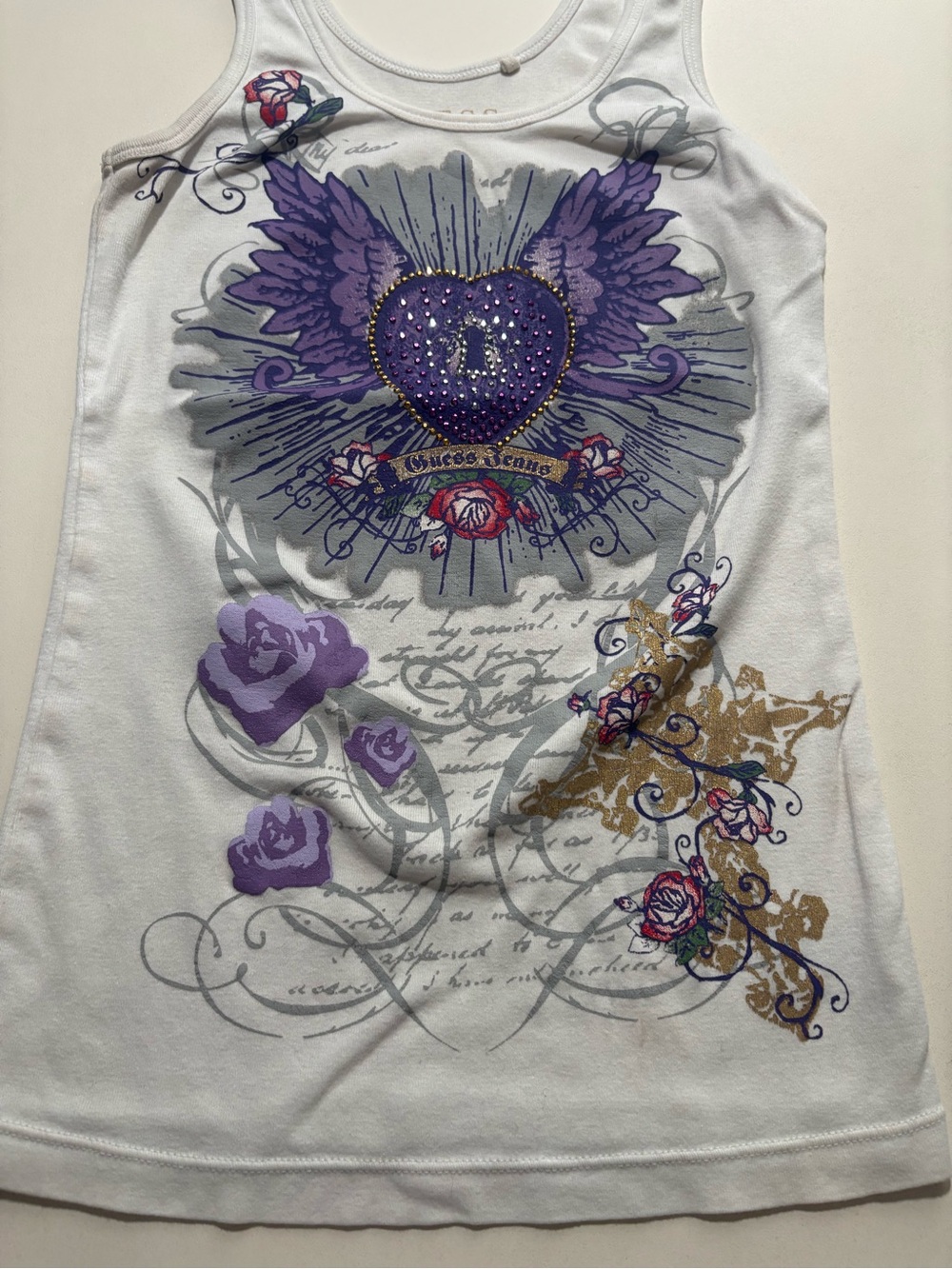 2000s Y2K women’s guess tank top shirt heart with wings - Picture 2 of 10